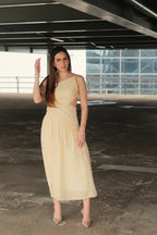 Fabienne Vestido Midi Amarillo Asimétrico