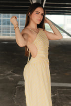 Fabienne Vestido Midi Amarillo Asimétrico
