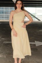 Fabienne Vestido Midi Amarillo Asimétrico