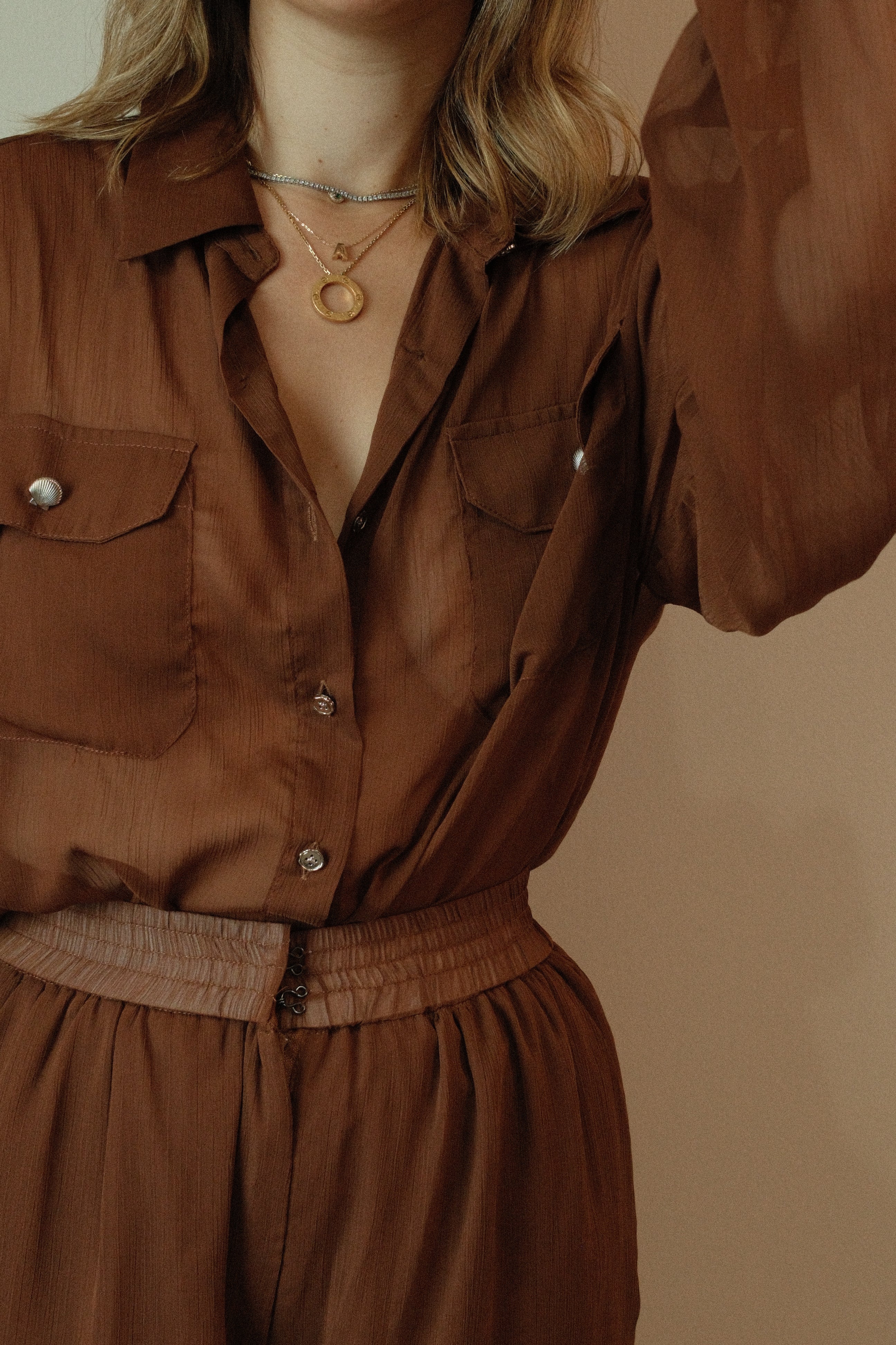 Chocolate Mousse Set Camisa + Pantalón mesh