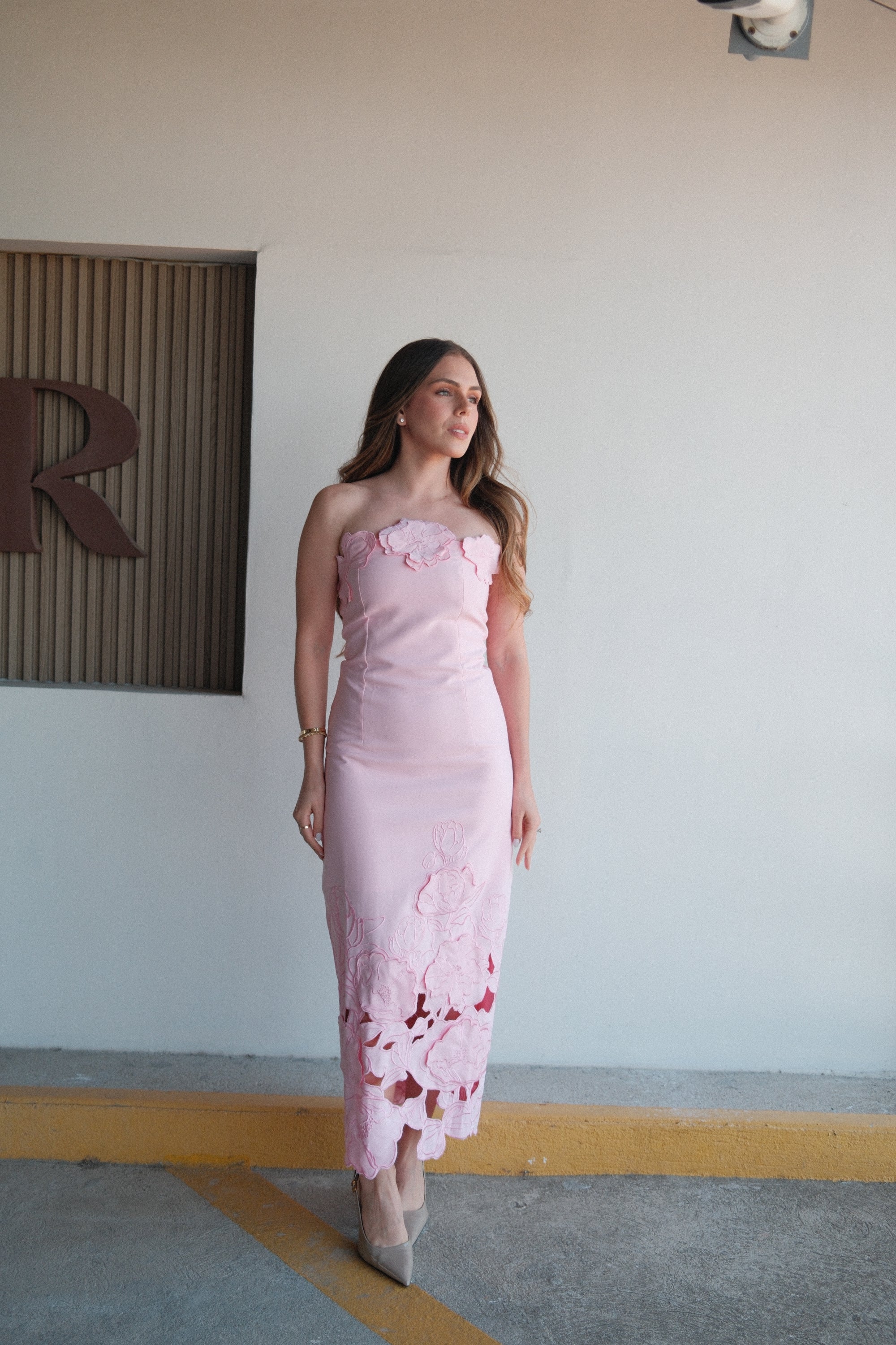 Inga Vestido Largo Rosa Strapless Floral