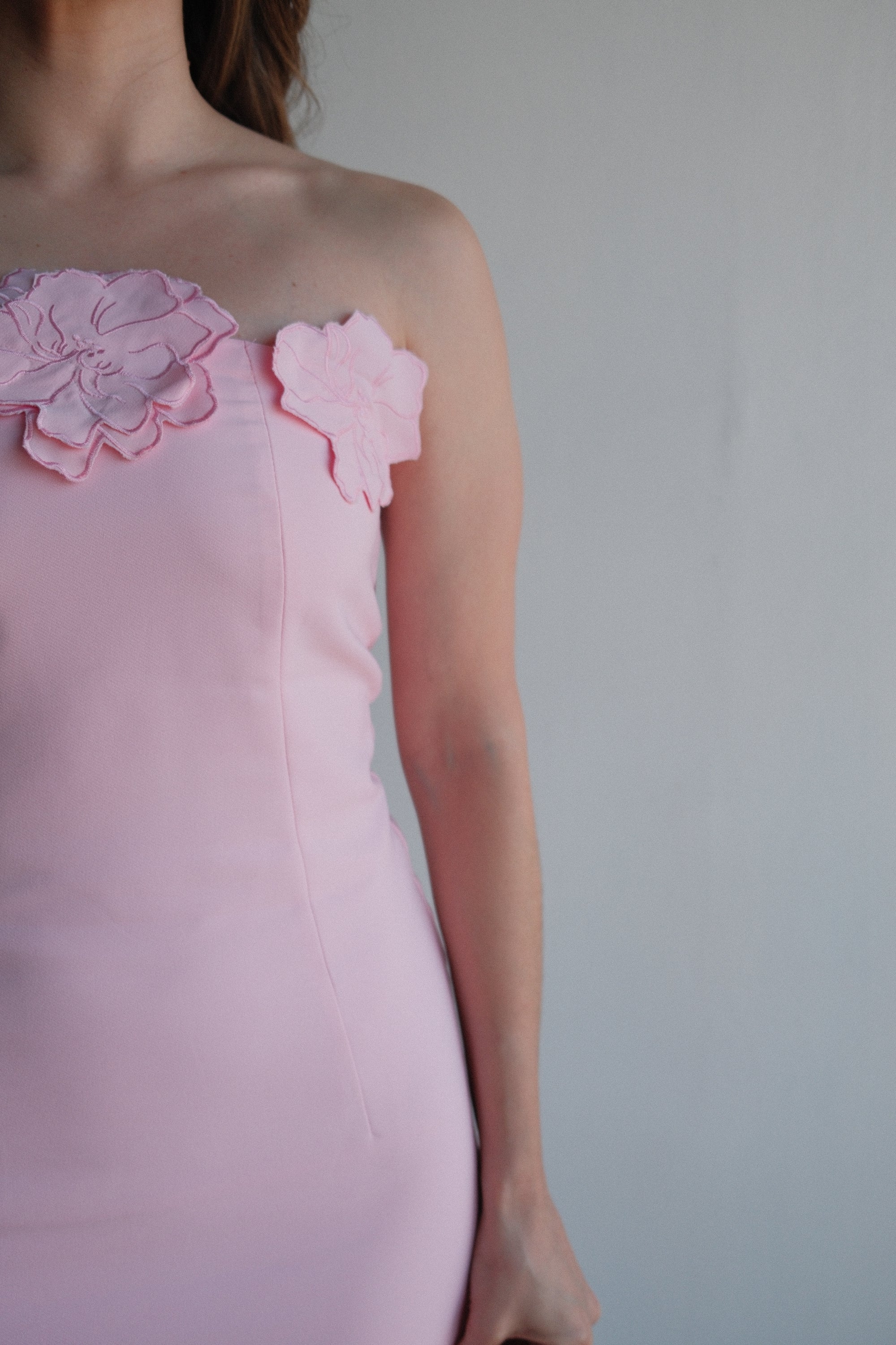 Inga Vestido Largo Rosa Strapless Floral