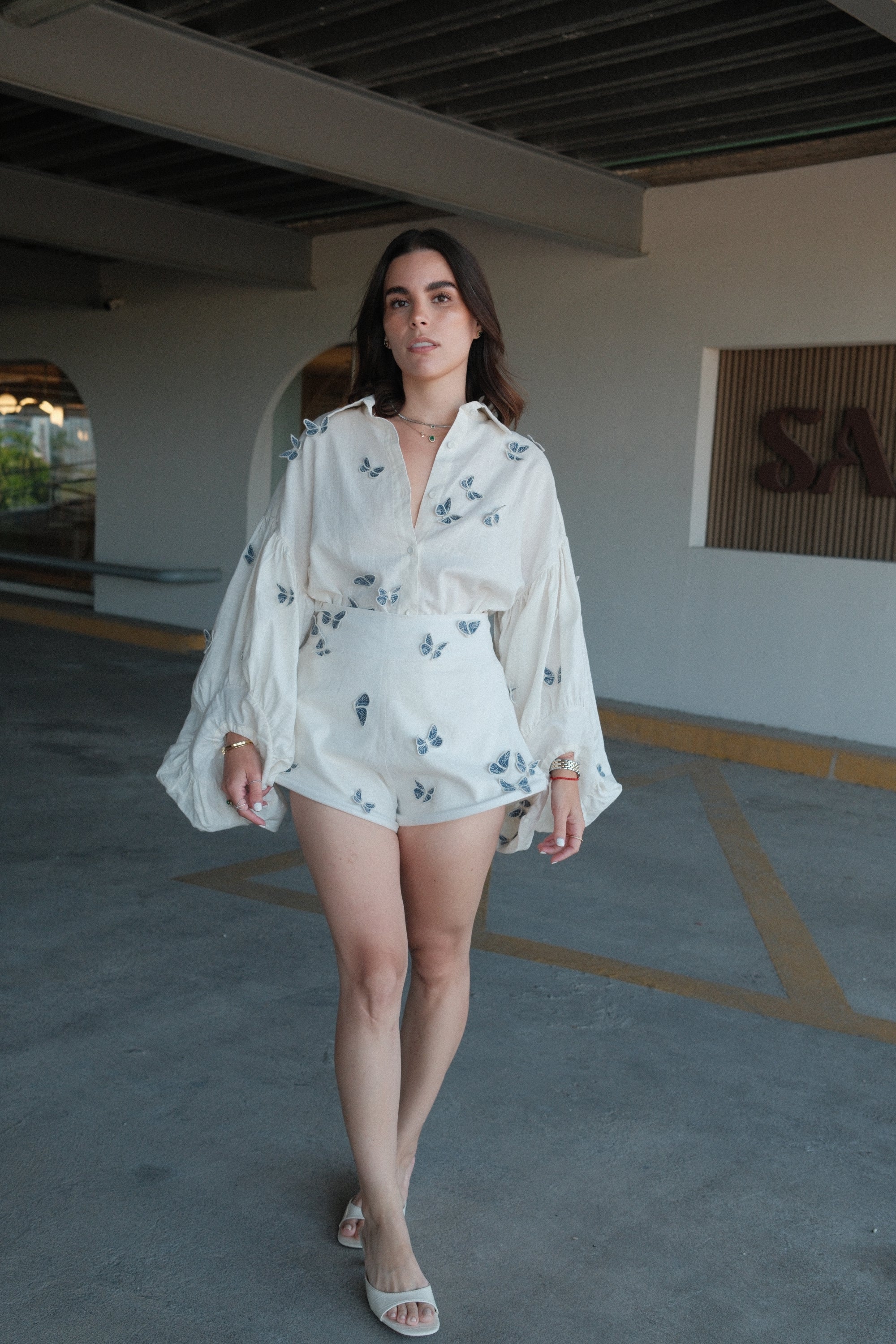 Ophelia Butterfly Embroidered Shirt & Shorts Set