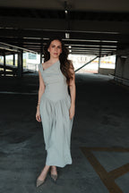 Thorne Vestido Midi Verdoso Asimétrico