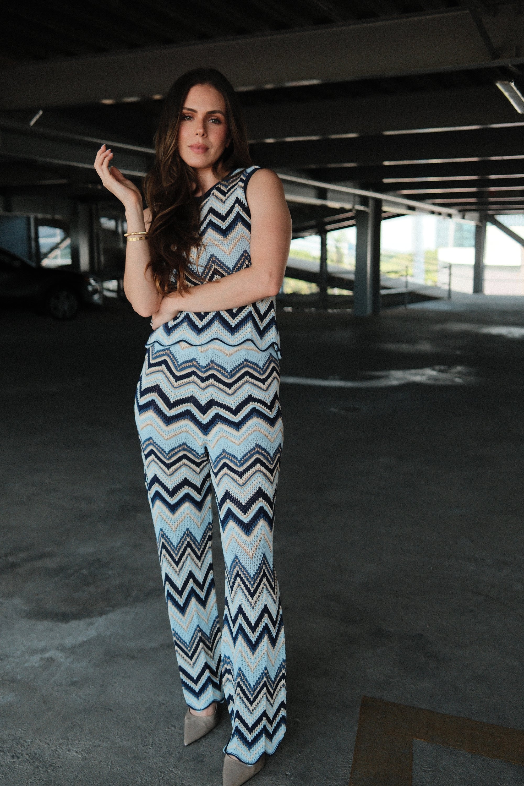 Irina Set Tejido Zigzag Azul