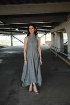 Wilhemine Vestido Midi Cuadros Gris