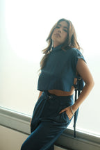 Dark Denim Set crop Top + Pantalón cinturón