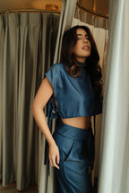 Dark Denim Set crop Top + Pantalón cinturón