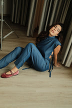 Dark Denim Set crop Top + Pantalón cinturón