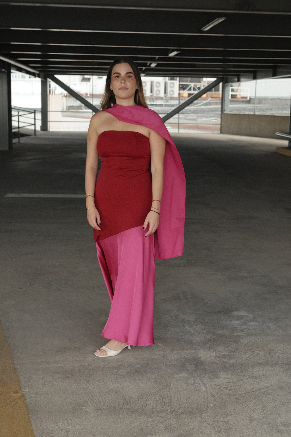 Frambuesa Vestido Strapless Largo