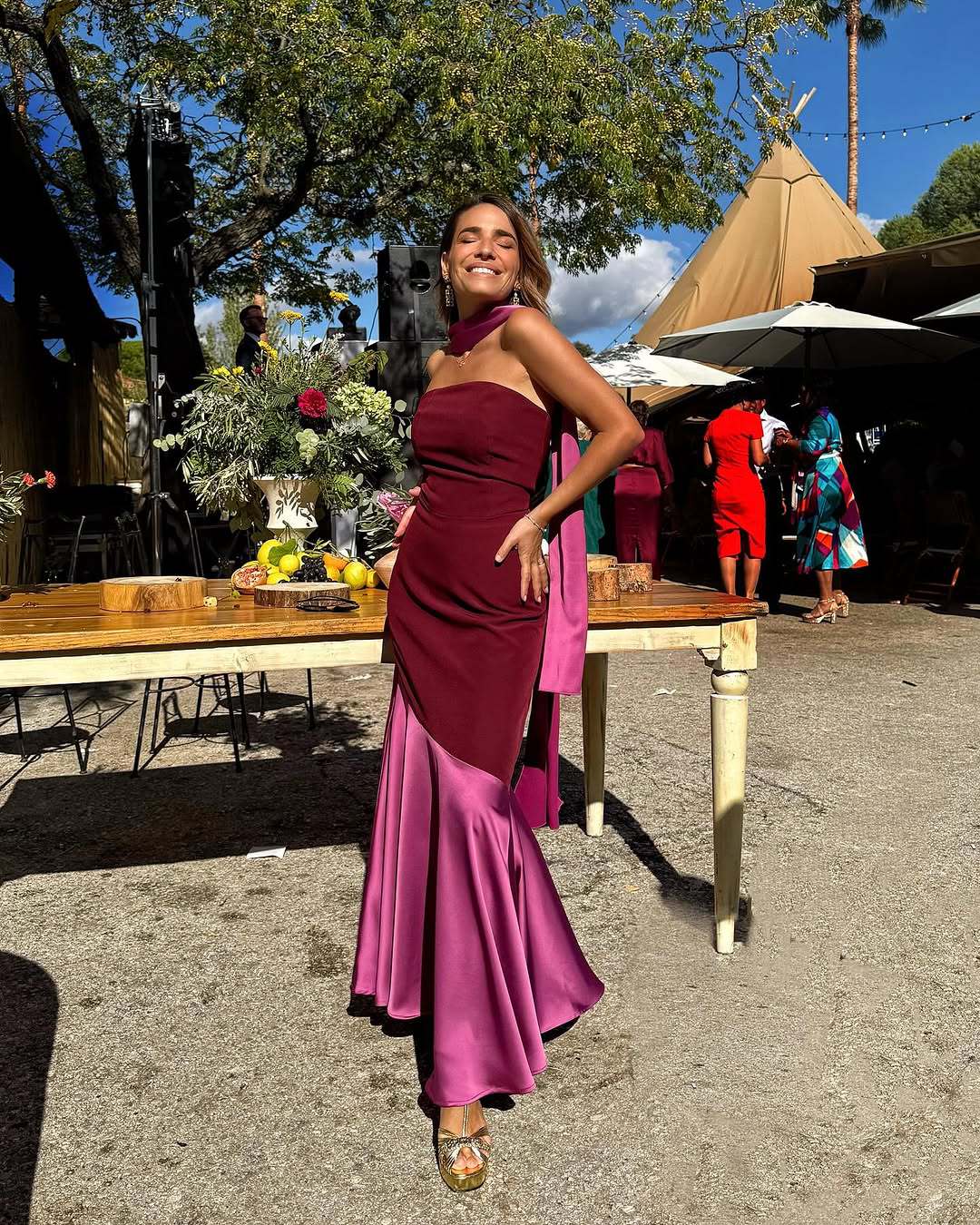 Frambuesa Vestido Strapless Largo