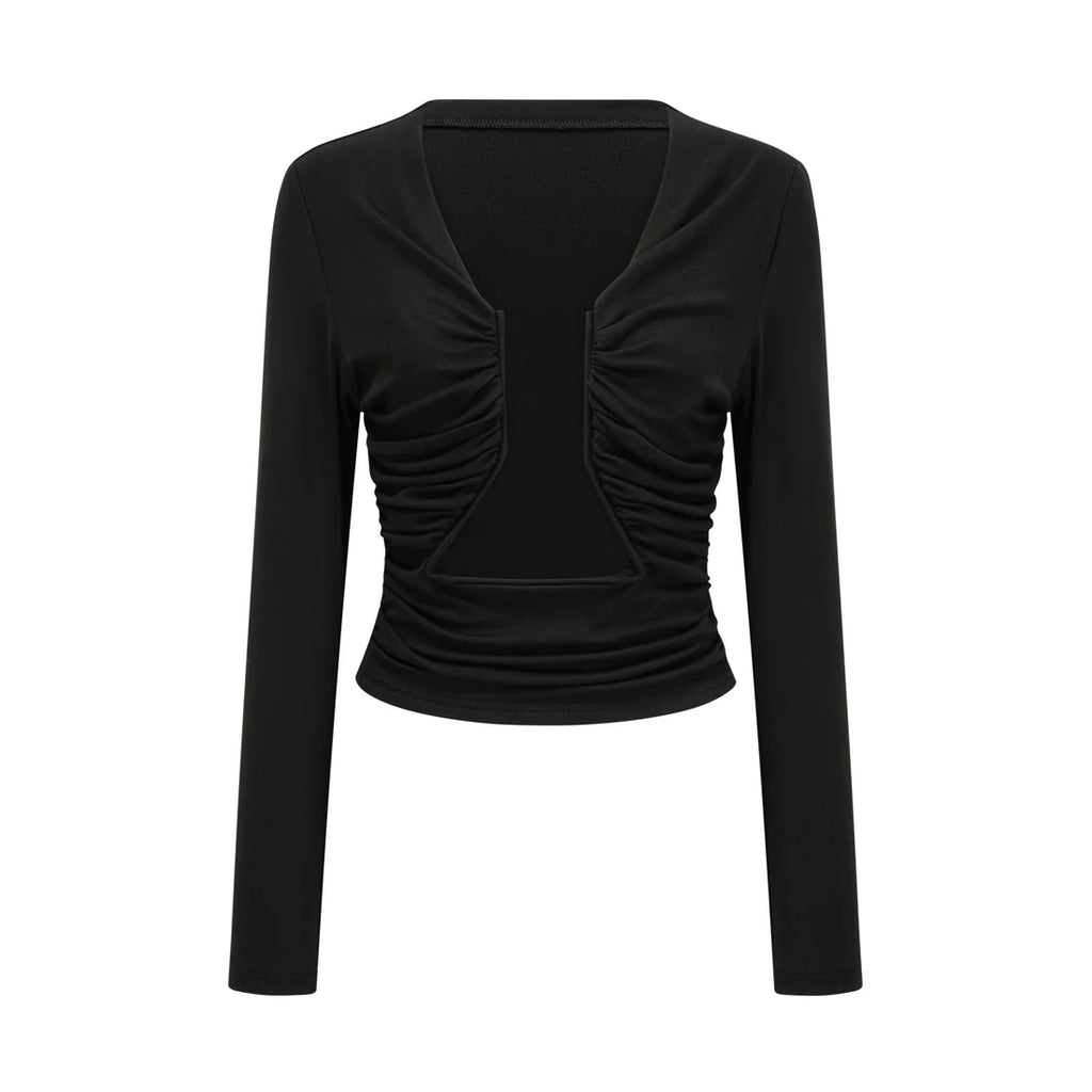 Anais Top negro manga larga con escote