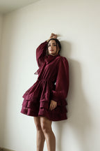 Élodie tiered flared mini dress in Red