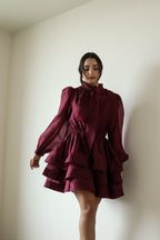 Élodie tiered flared mini dress in Red