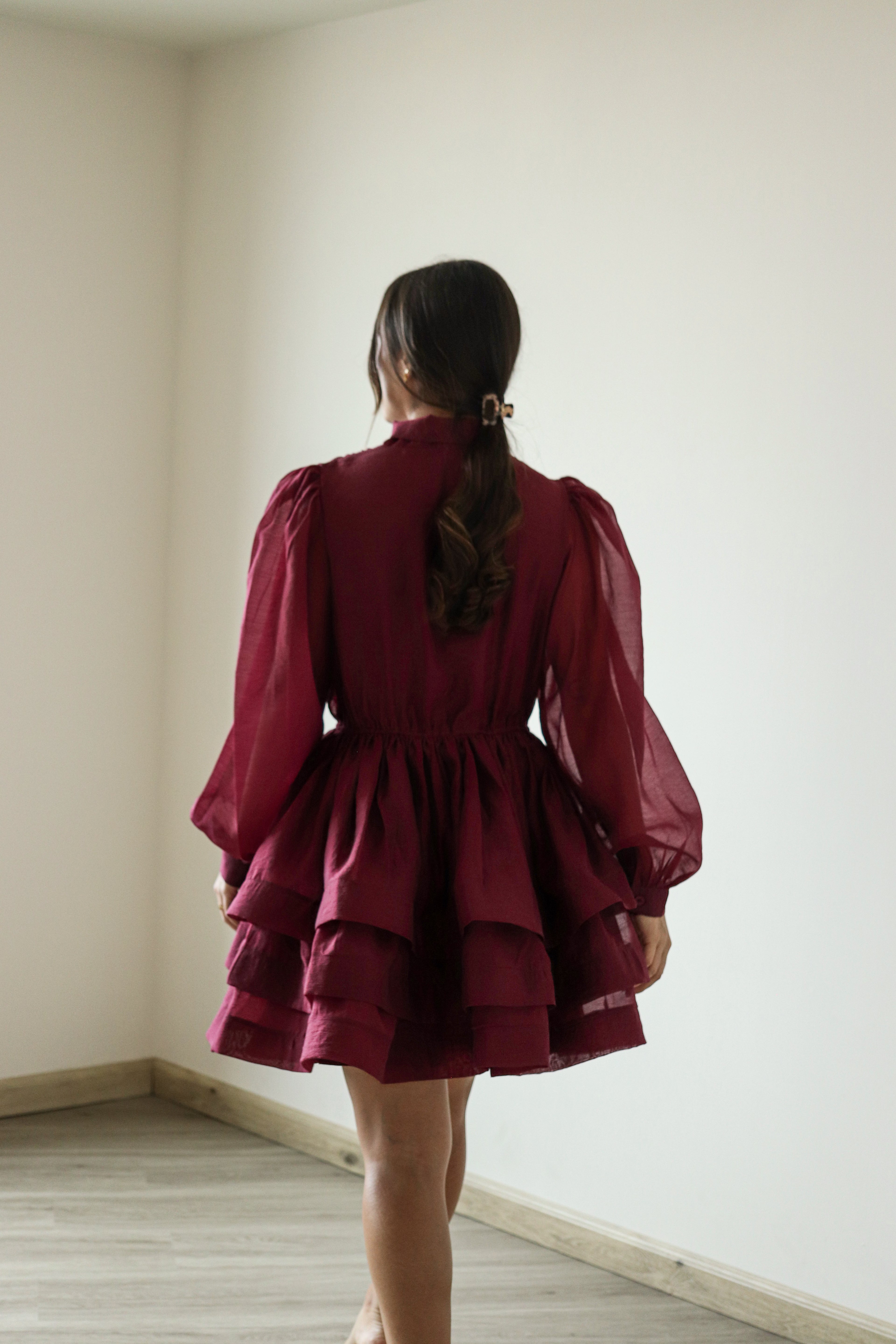 Élodie tiered flared mini dress in Red