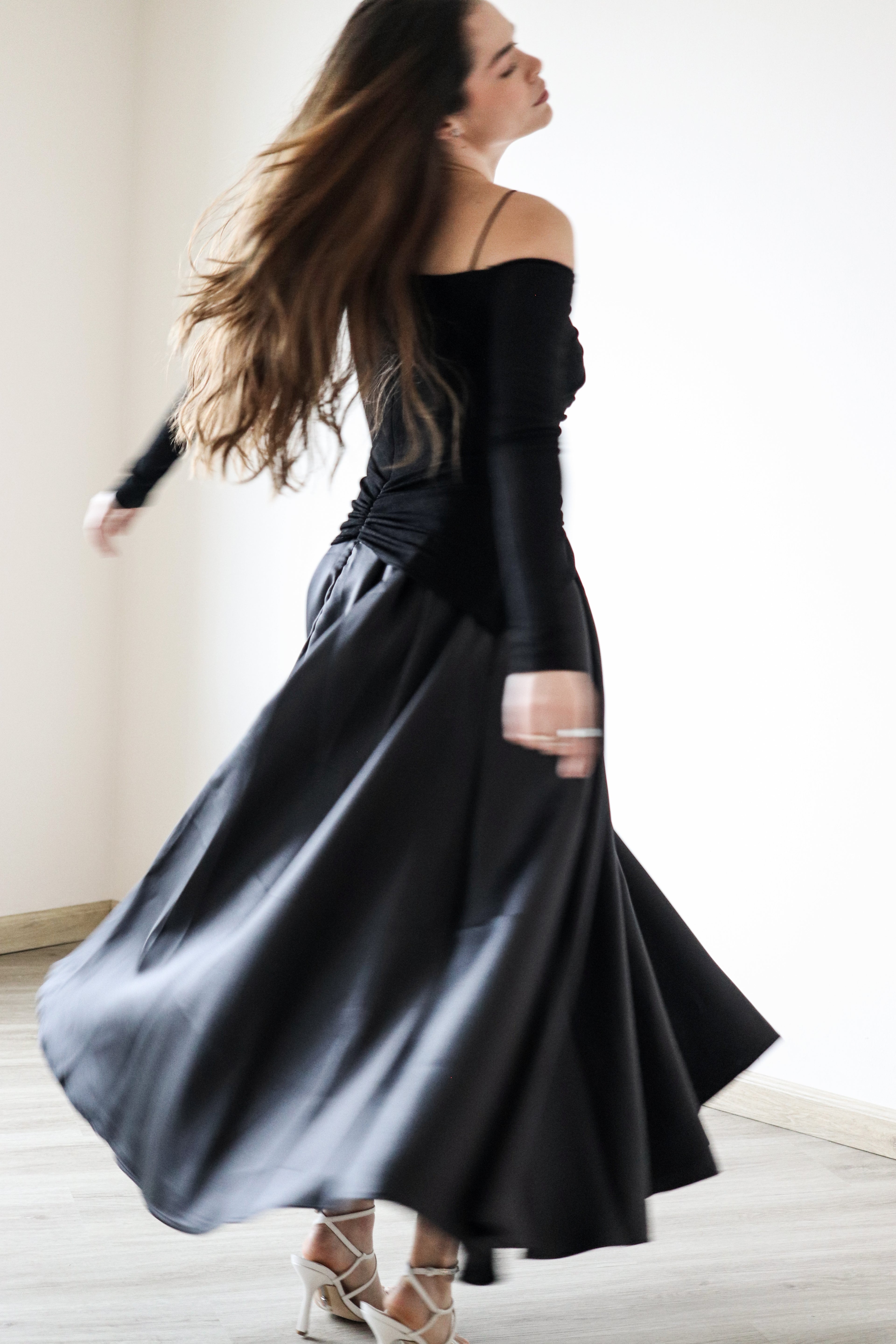 Nadine off-shoulder panelled maxi dress in Black