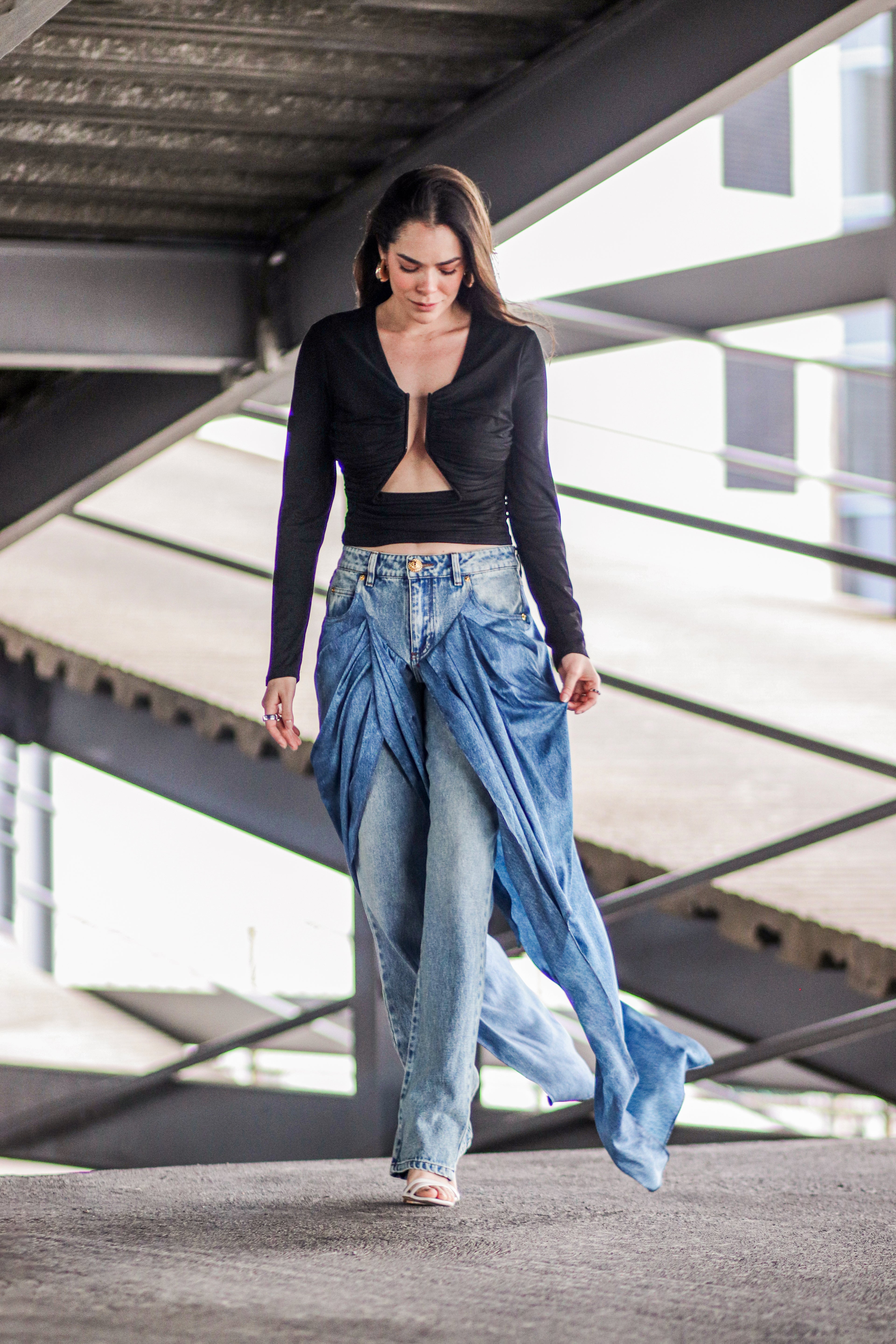 Ysabella blue layered denim jeans