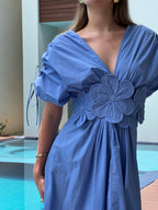 Emma petal-detail drawstring maxi dress in Blue
