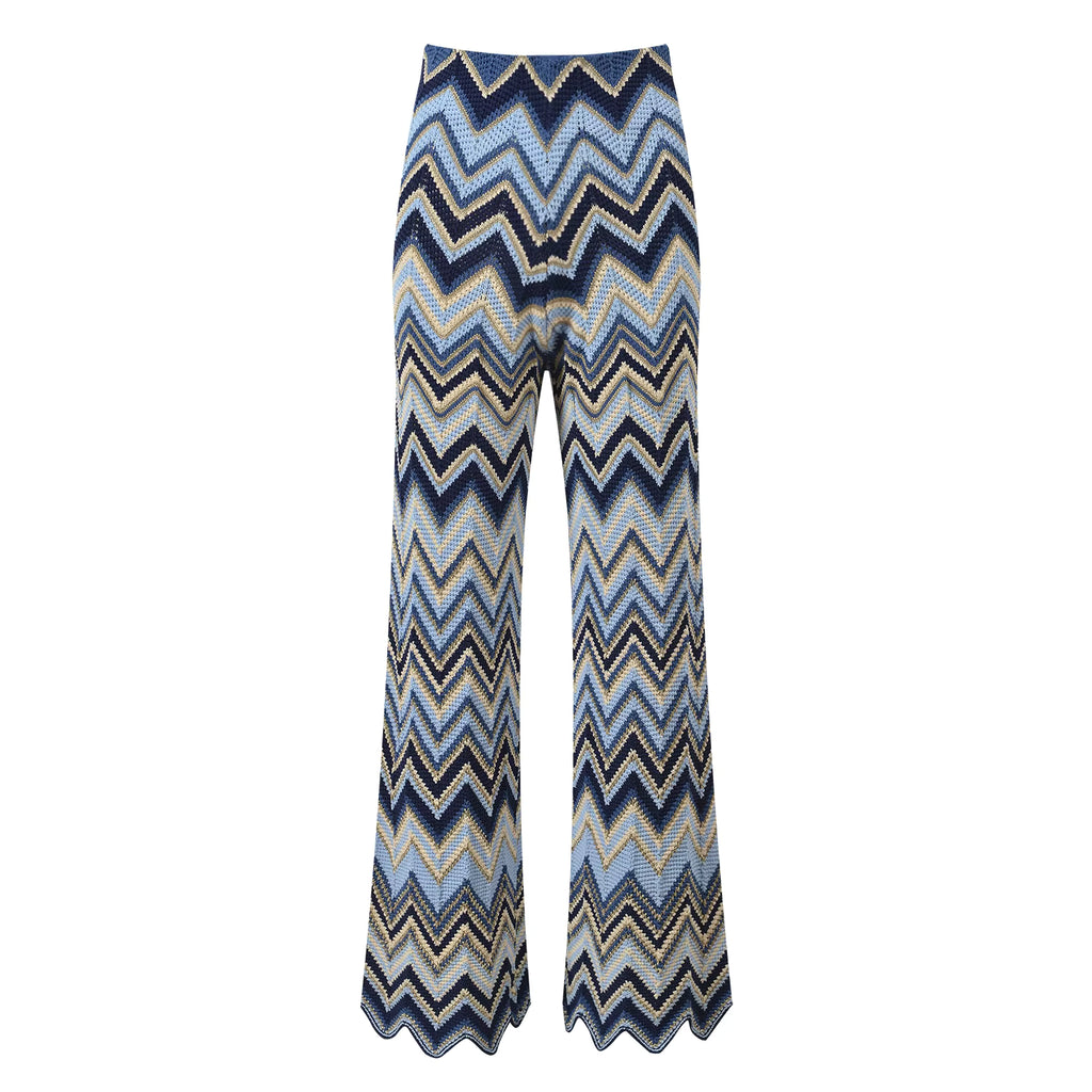 Irina Blue Zigzag Knit Matching Set