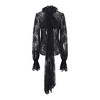 Quintine Black Ribbon Tie-Neck Floral Lace Blouse
