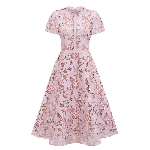 Vérane Vestido Midi Rosa con Encaje Floral