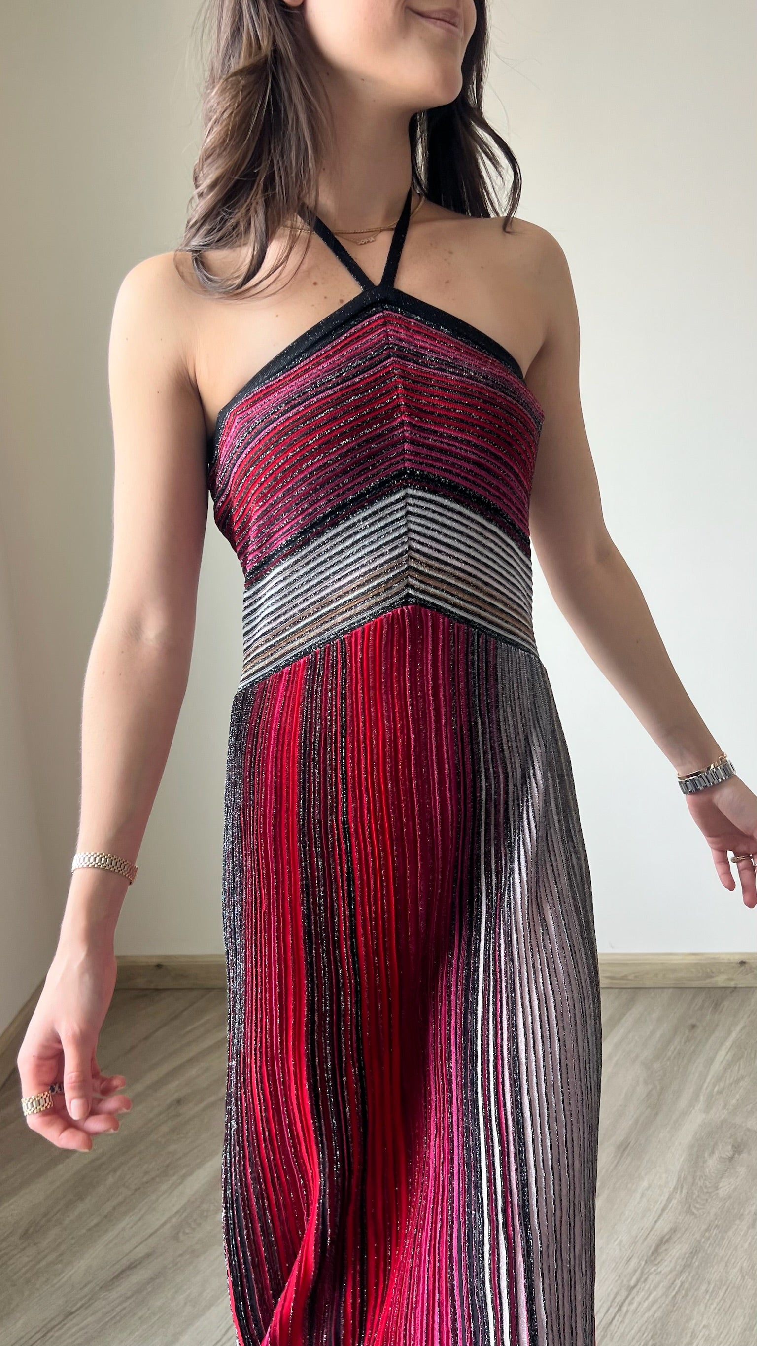 Ulysse Metallic Knit Halterneck Dress