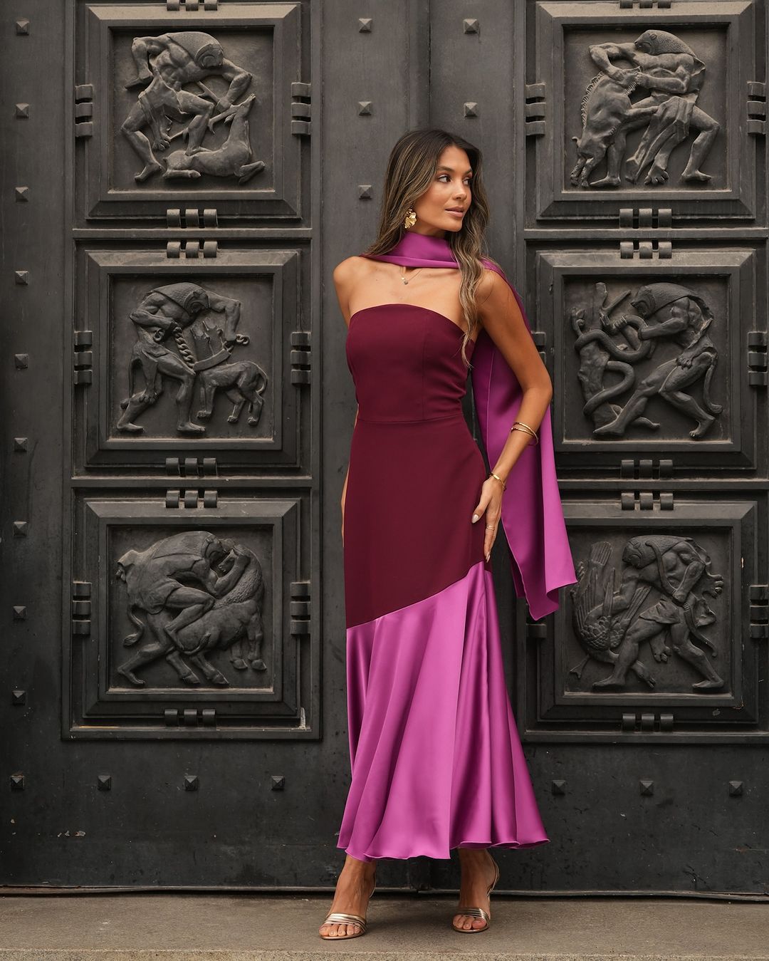 Frambuesa Vestido Strapless Largo