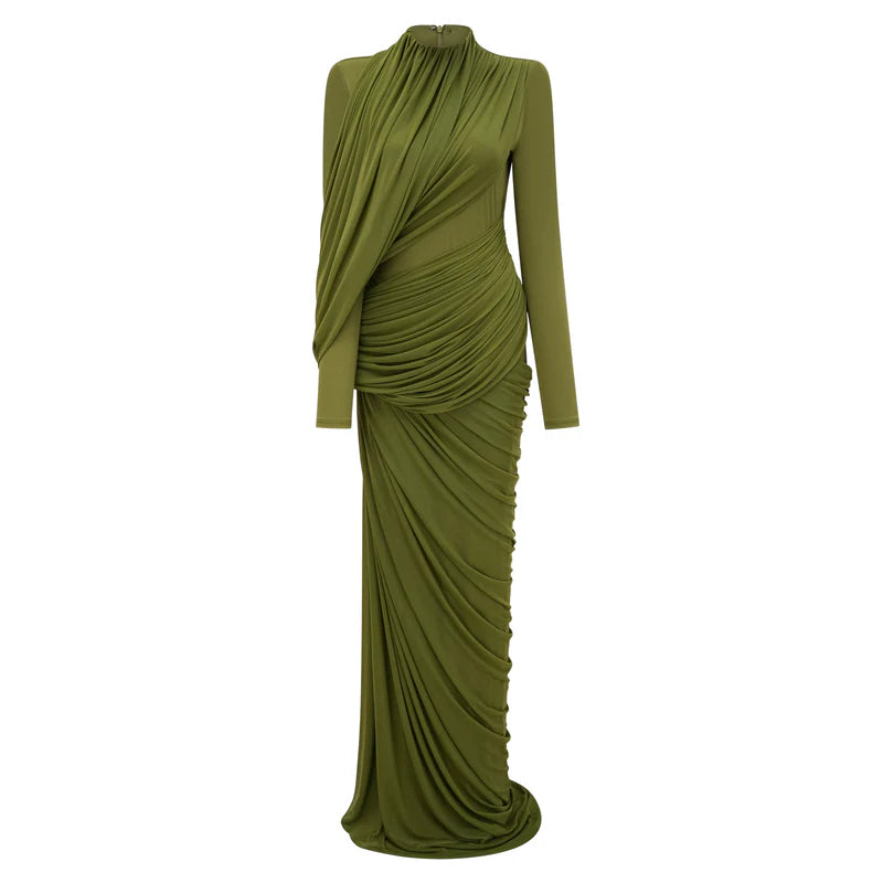 Arlette Green Ruched Party Dress