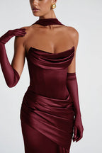 Marilou Vestido Largo Vino Satinado