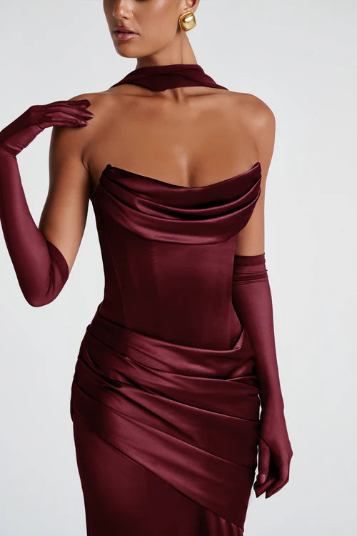 Marilou Vestido Largo Vino Satinado