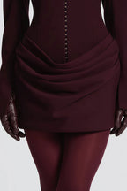 Rosette Wine Red Ruched Blazer Mini Dress