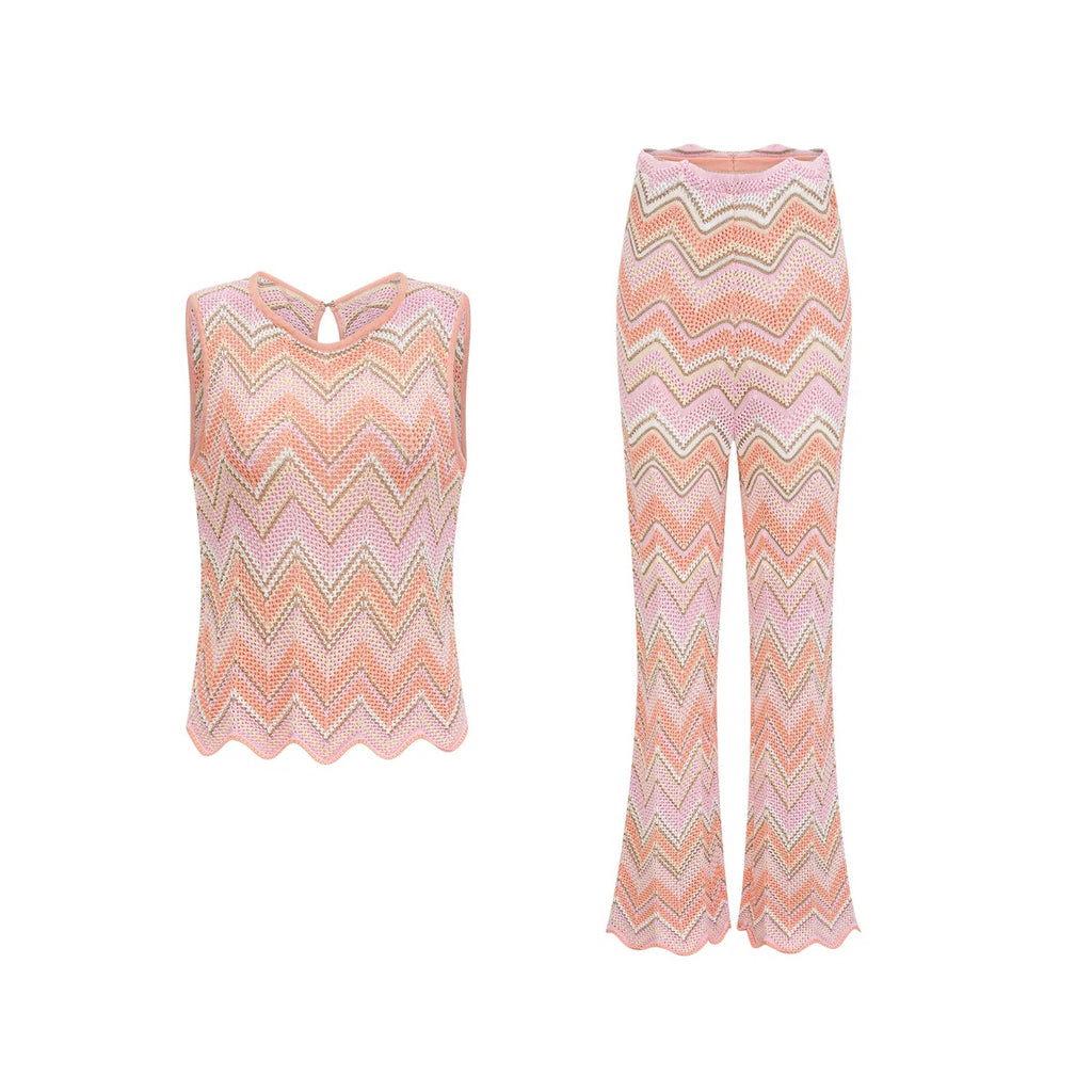 Irina Pink Zigzag Knit Matching Set