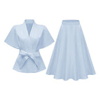 Johanna Conjunto Azul Blusa y Falda
