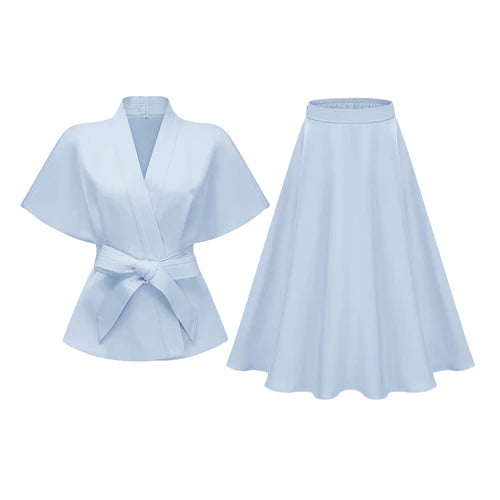 Johanna Conjunto Azul Blusa y Falda