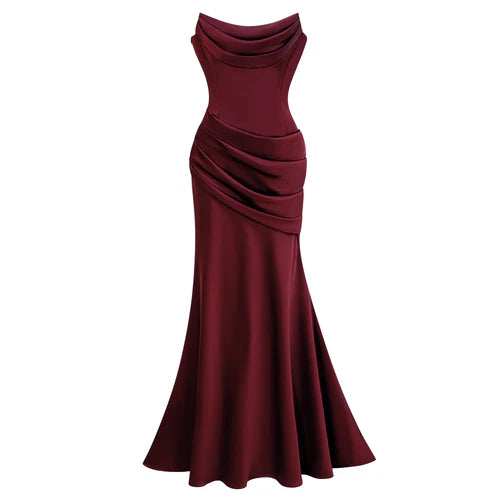 Marilou Vestido Largo Vino Satinado