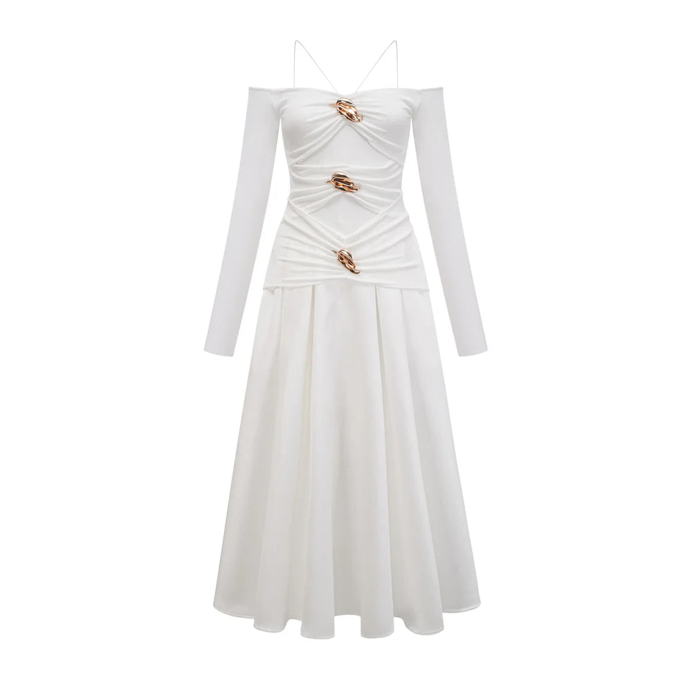 Nadine off-shoulder panelled maxi dress in Black