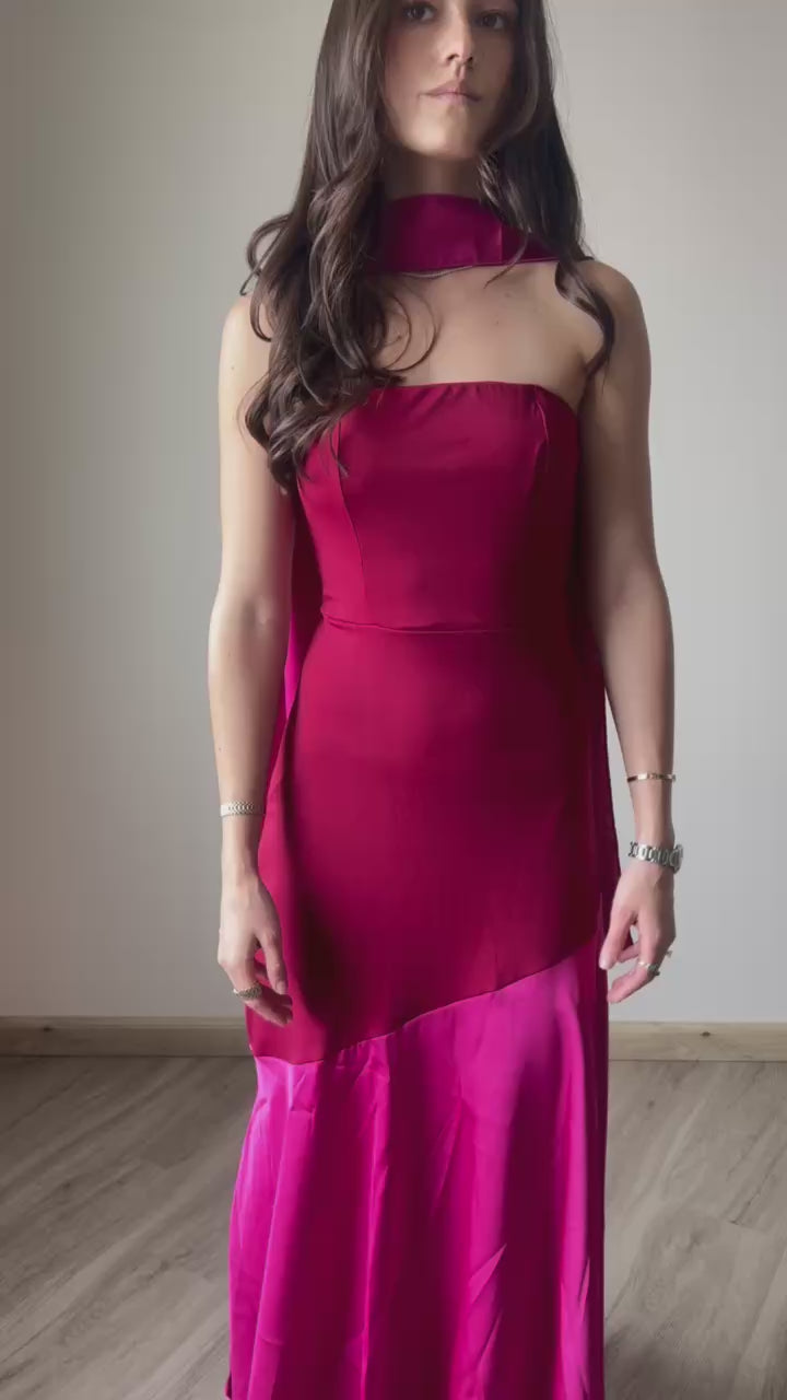 Frambuesa Vestido Strapless Largo